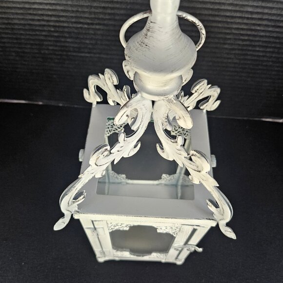 Ophelia & Co. 14 Inch Vintage White Metal Hanging Lantern With Clear Glass - Picture 9 of 11